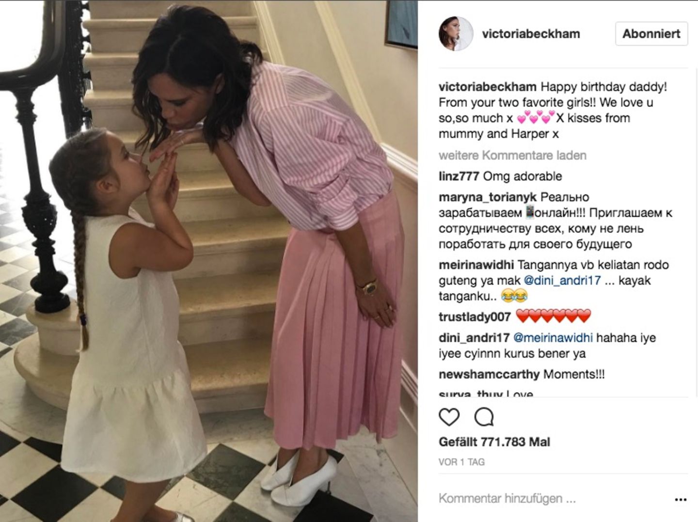 Harper und Victoria senden Geburtstagsgrüße an Papa David Beckham