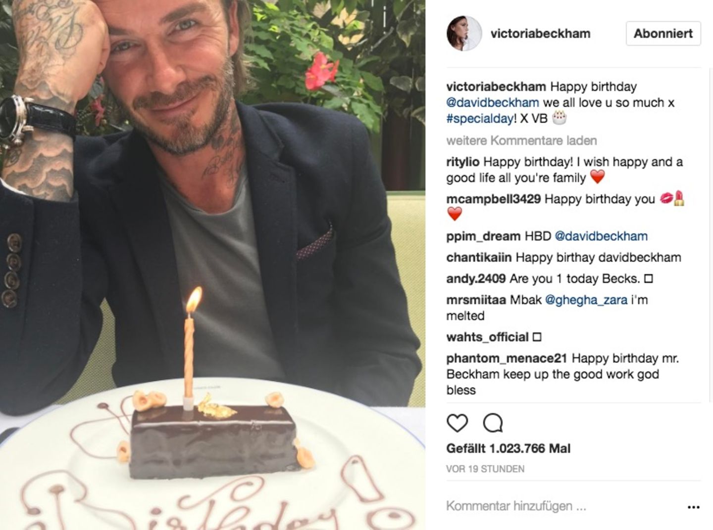 David Beckham feiert Geburtstag David Beckham freut sich über seine Geburtstagstorte