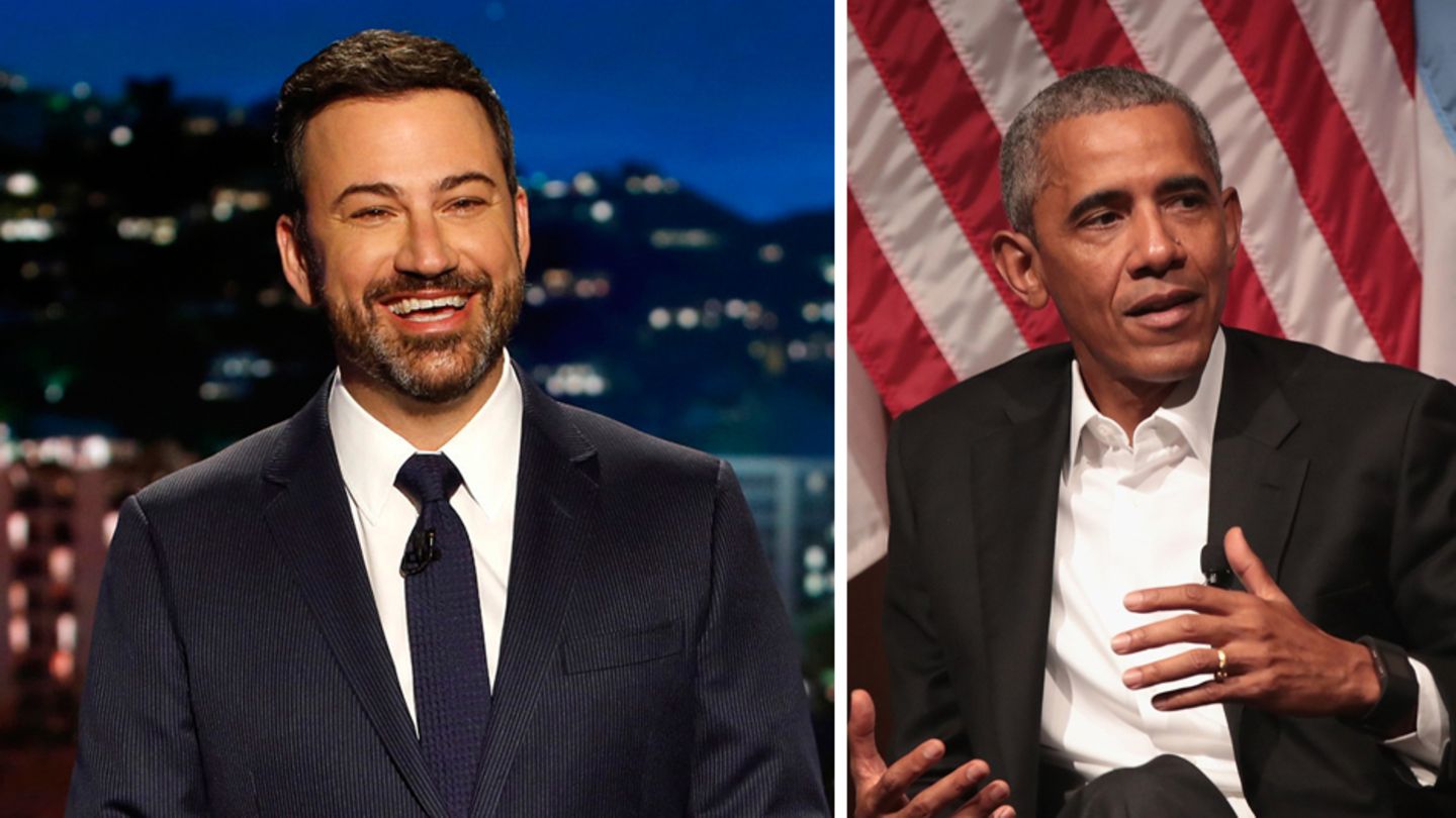 Der US-Moderator Jimmy Kimmel (l.) und der ehemalige Präsident der USA, Barack Obama
