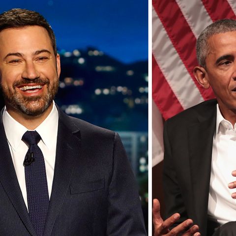 Der US-Moderator Jimmy Kimmel (l.) und der ehemalige Präsident der USA, Barack Obama