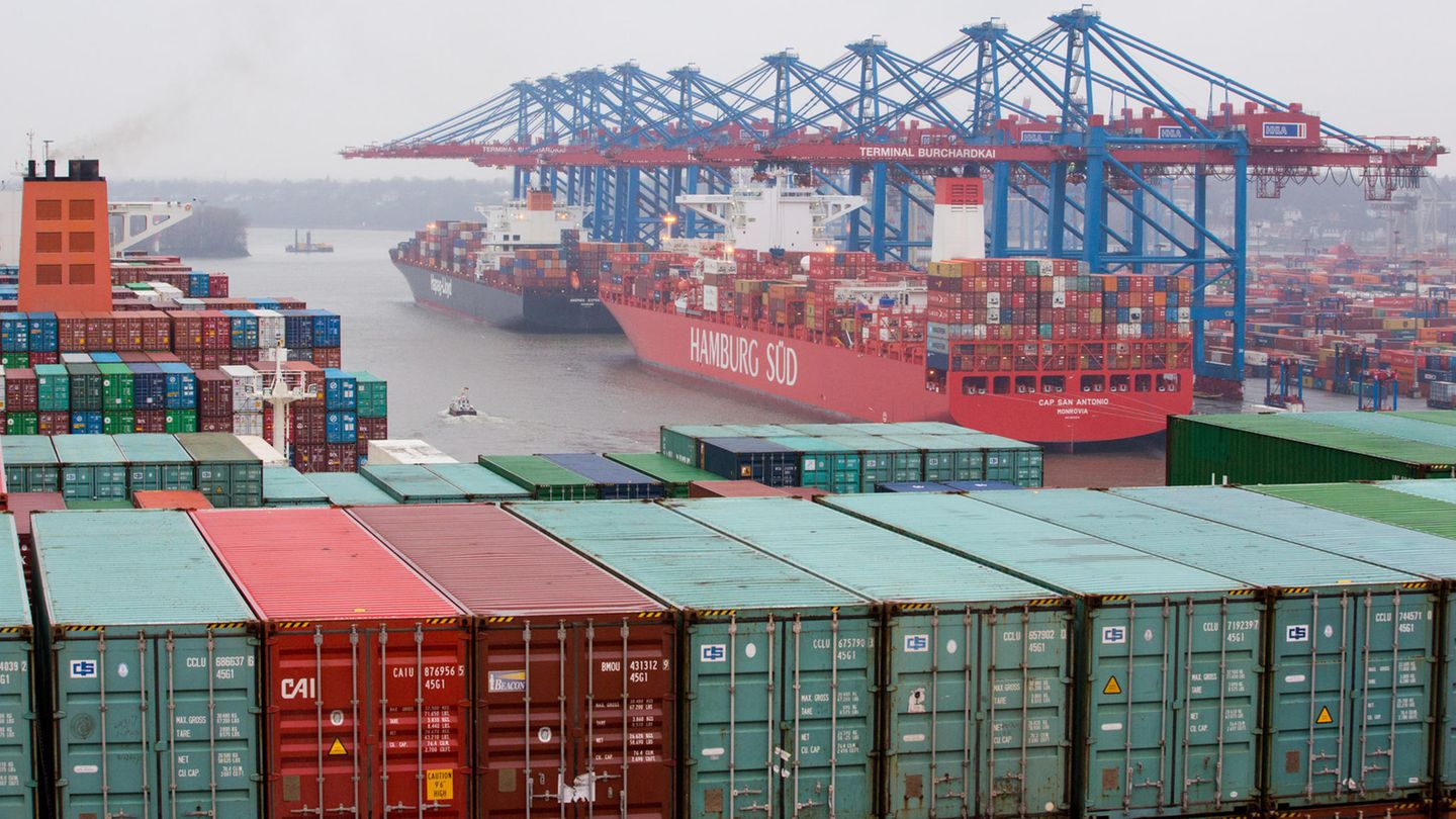 Import und Export: Containerschiffe bringen Waren in den Hamburger Hafen