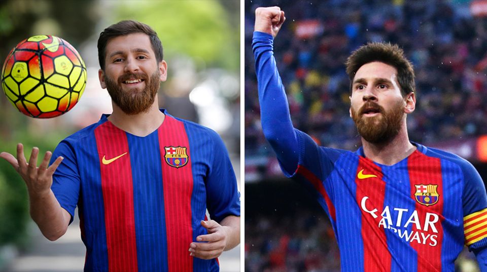 Lionel Messi - Double - Reza Parastesh - Iran - Polizeieinsatz Links das Messi-Double Reza Parastesh, rechts das Original aus Argentinien