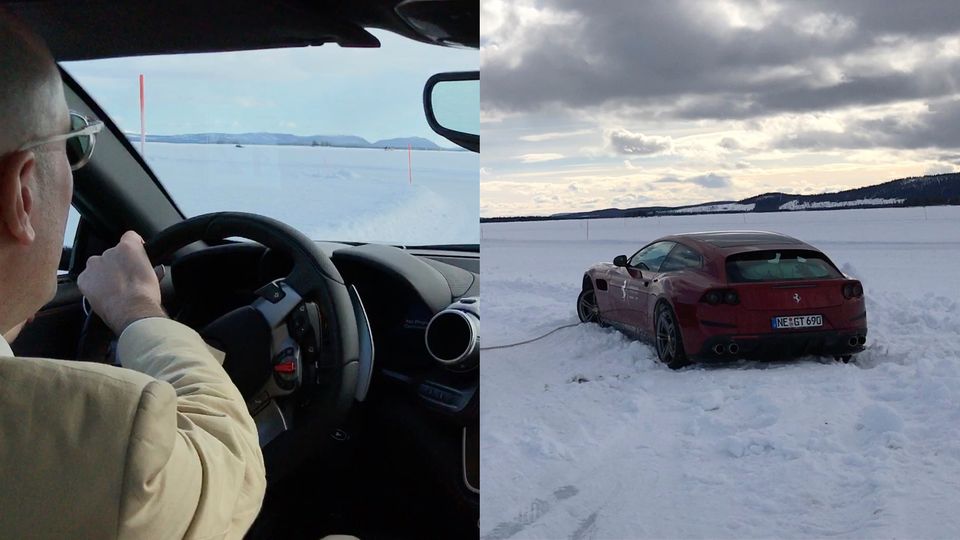 Waghalsige Teststrecke in Schweden: So fährt sich ein 700-PS-Ferrari auf einer Piste aus Polareis