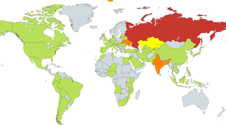Eine Weltkarte zeigt die Verbreitung des Erpressungstrojaners Wannacry