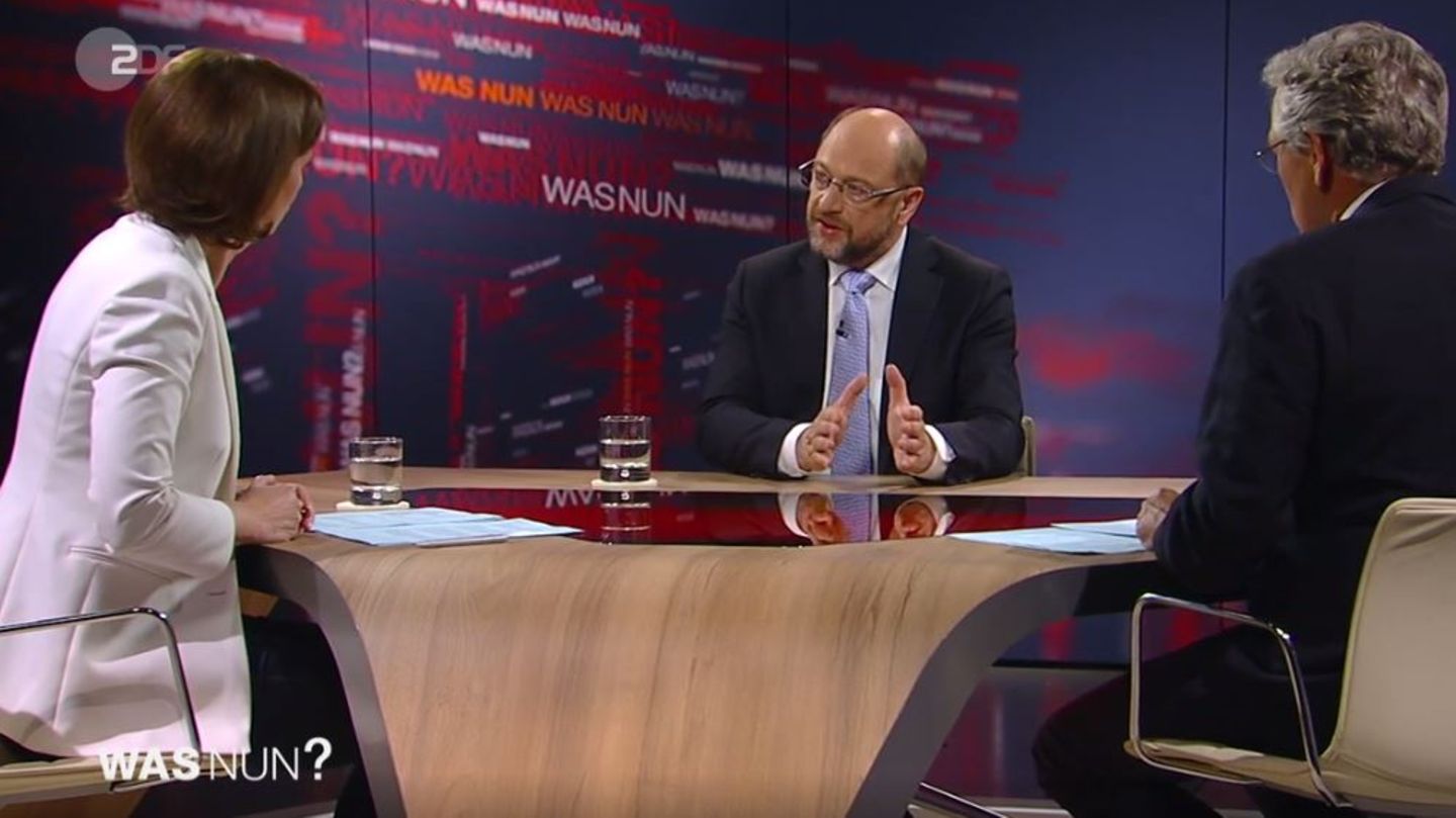 Martin Schulz bei ZDF-"Was nun?" mit Bettina Schausten und ZDF-Chefredakteur Peter Frey