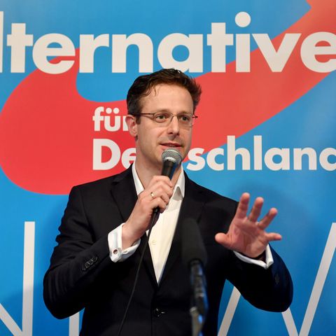 AfD-Spitzenkandidat Marcus Pretzell auf der AfD-Wahlparty nach der Landtagswahl in Nordrhein-Westfalen