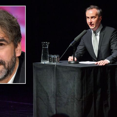 Der TV-Moderator Jan Böhmermann und der in der Türkei inhaftierte Journalist Deniz Yücel (kleines Foto)