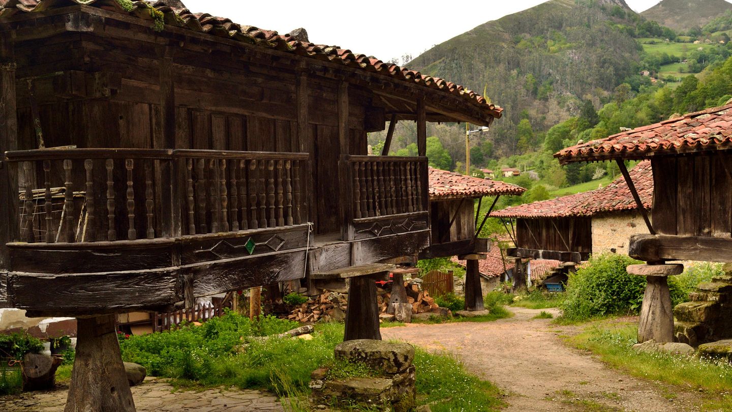 Baukunst im Alltag  Die Getreidespeicher mit ihren raffinierten Stützen zur Abwehr der Nagetiere sind ein Wahrzeichen Asturiens. Sie finden sich sonst nur noch in Galizien und Nordportugal.