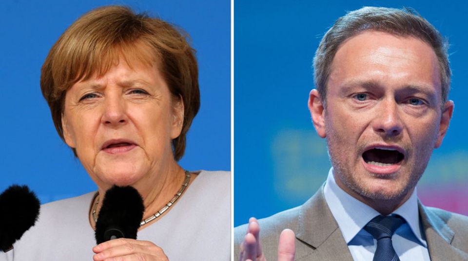 Kombo mit Angela Merkel und Christian Lindner - Union und FDP hätten derzeit eine regierungsfähige Mehrheit im Bund