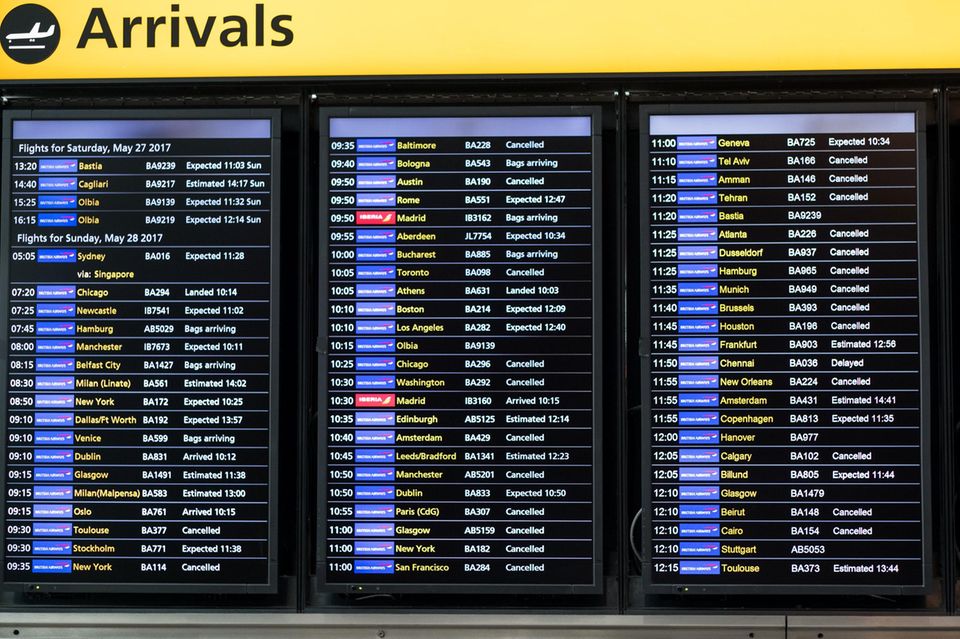 IT-Panne: Läuft am Sonntag alles andere als nach Plan: Die Ankünfte in London-Heathrow der Flüge von British Airways. Läuft am Sonntag alles andere als nach Plan: Die Ankünfte in London-Heathrow der Flüge von British Airways.