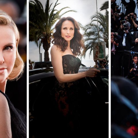 Staraufgebot auf dem roten Teppich auf dem 70. Filmfestspielen in Cannes.  Von links: Schauspielerinnen Charlize Theron und Andi McDowell sowie Model Bella Hadid