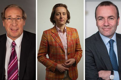 EU-Parlamentarier Norbert Neuser (SPD), Beatrix von Storch (AfD), Manfred Weber (CSU)