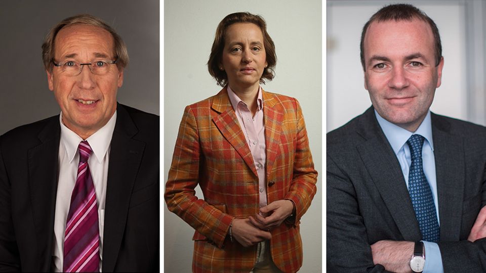 EU-Parlamentarier Norbert Neuser (SPD), Beatrix von Storch (AfD), Manfred Weber (CSU)