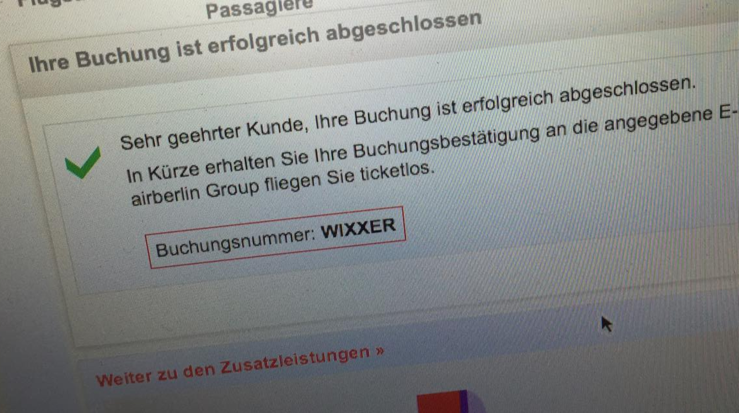 Am Ende des Buchungsprozesses wartete eine Überraschung auf die Air Berlin-Kundin