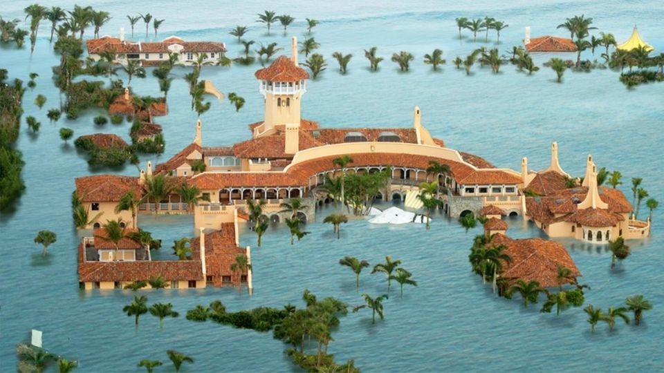 Trump Mar a Lago unter Wasser Klima Mar-a-Lago: Wie Trumps Luxusanwesen nach dem Klima-Gau aussähe