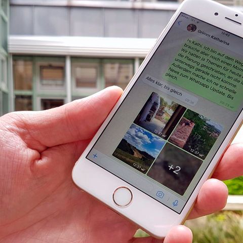 Auf einem iPhone ist das aktuelle Whatsapp-Update mit Fotoalben zu sehen
