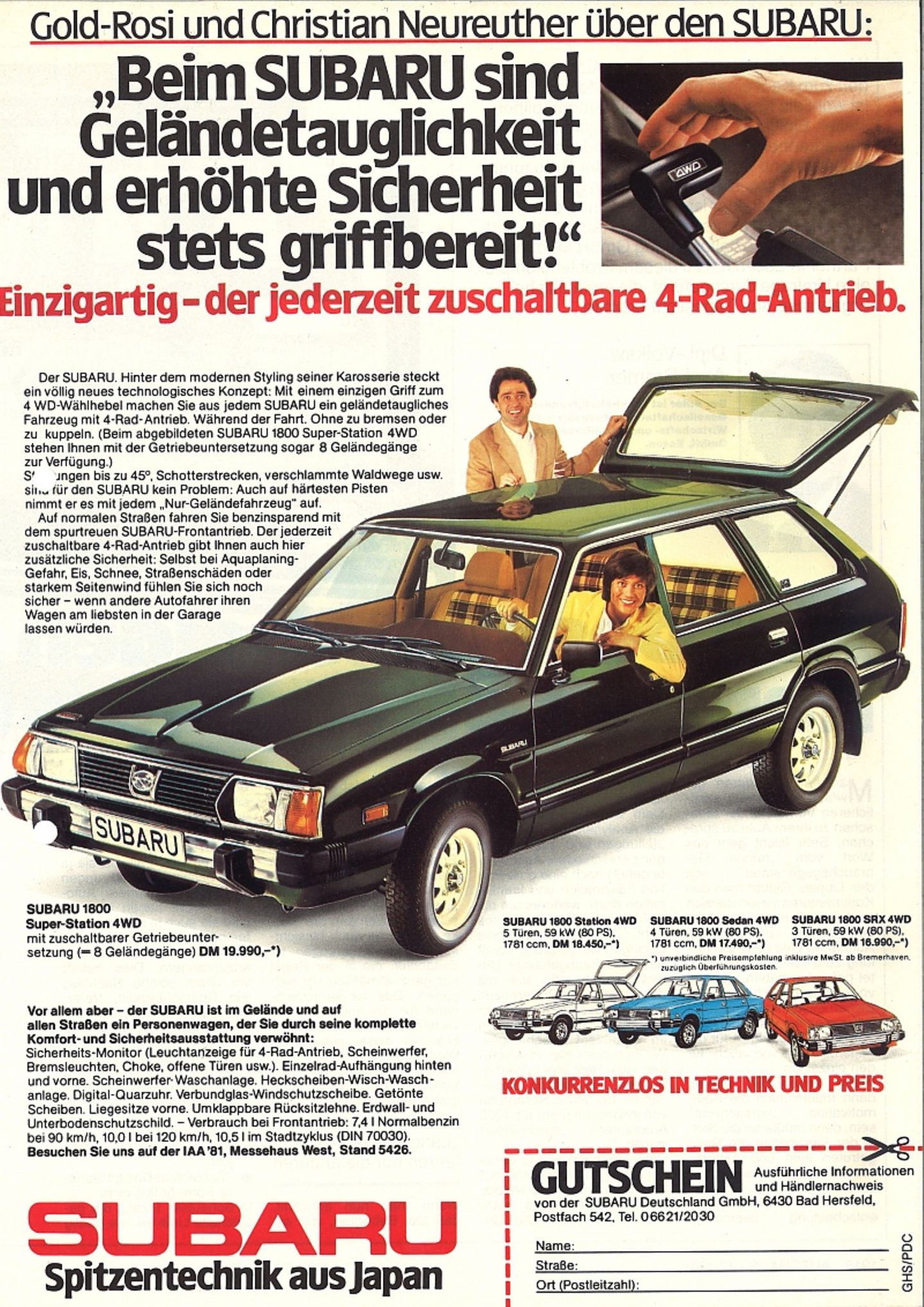 Anzeigekampagne Gold Rosi Subaru 1800