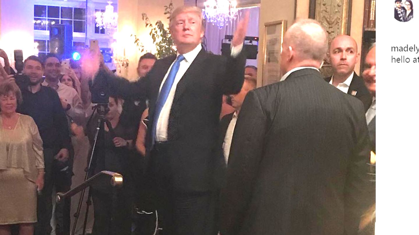 Besucher der Hochzeit luden Fotos der kurzen Stippvisite von Donald Trump in die sozialen Netzwerke hoch