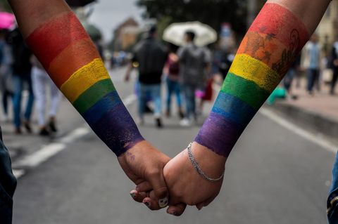 Anhänger der Gay Pride Parade in Bogota, Kolumbien