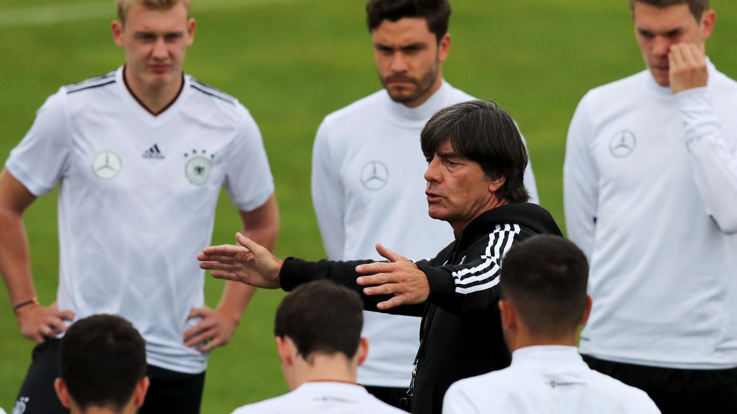 Vorbereitung auf den Confed Cup - Jogi Löw bei einer Ansprache inmitten seiner Spieler