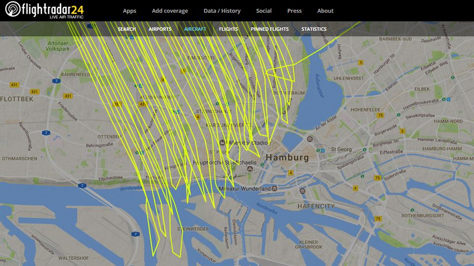 Der südliche Teil des einstündigen Flugverlaufs im Zoom