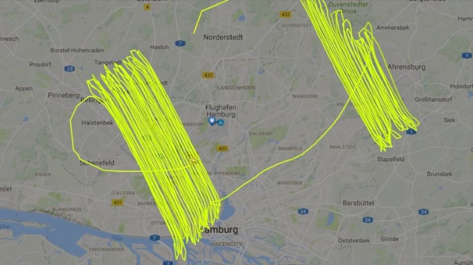 Vor G20-Gipfel in Hamburg: So sah die Route des amerikanischen Propellerflugzeugs über Hamburg aus
