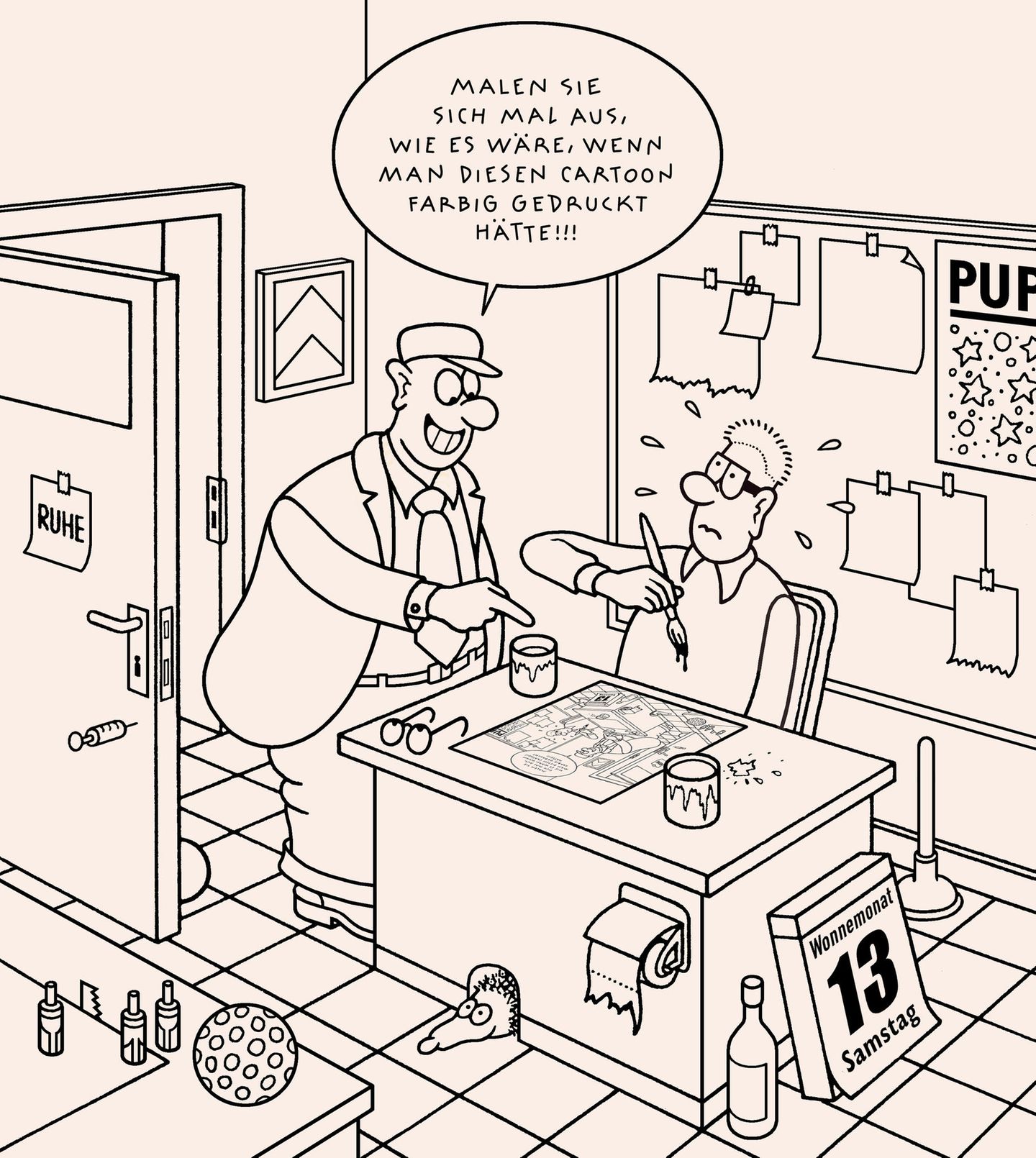 Cartoon zum Tag des Notrufs: Wo bleibt Feuerwehrmann Horst?