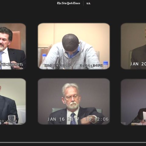Screenshot aus "New York Times"-Reportage über Videoaufnahmen der Aussagen von John Bruce Jessen und James Mitchell vor Gericht