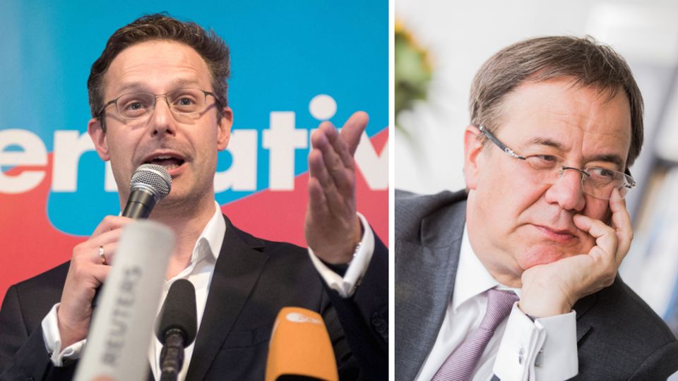 Marcus Pretzell (l.) und viele seiner AfD-Abgeordneten wollen nach stern-Informationen für Armin Laschet (CDU) stimmen