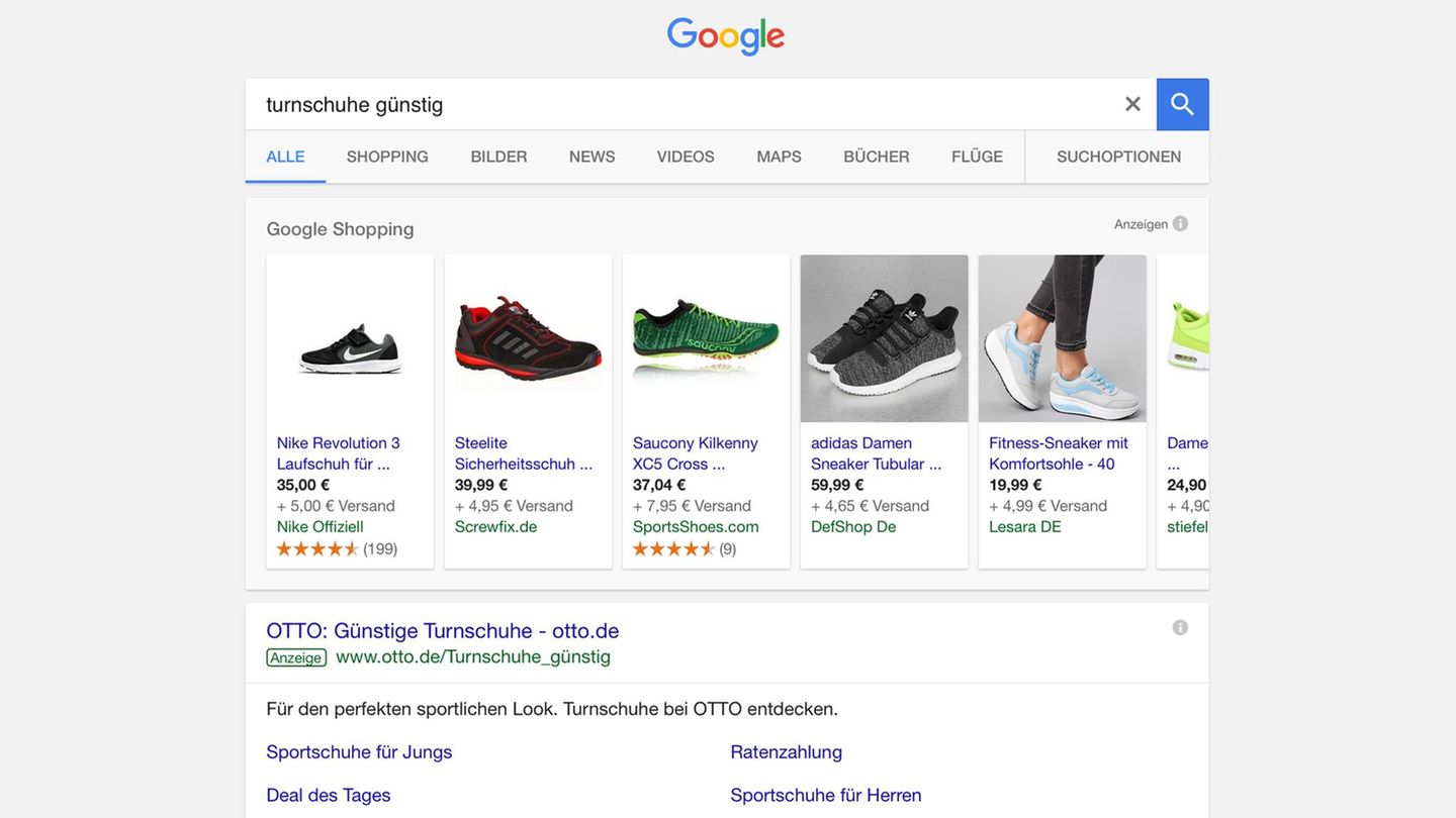 Die Google-Shopping-Suche (Screenshot)