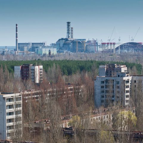 Der Reaktor in Tschernobyl vor der zerstörten Stadt Prypjat.