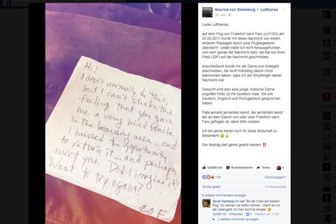 Lufthansa soll helfen: Mauricé von Strömborg sucht die Schreiberin dieses Liebesbriefes. Via Facebook sucht er jetzt Menschen, die bei der Suche helfen können-