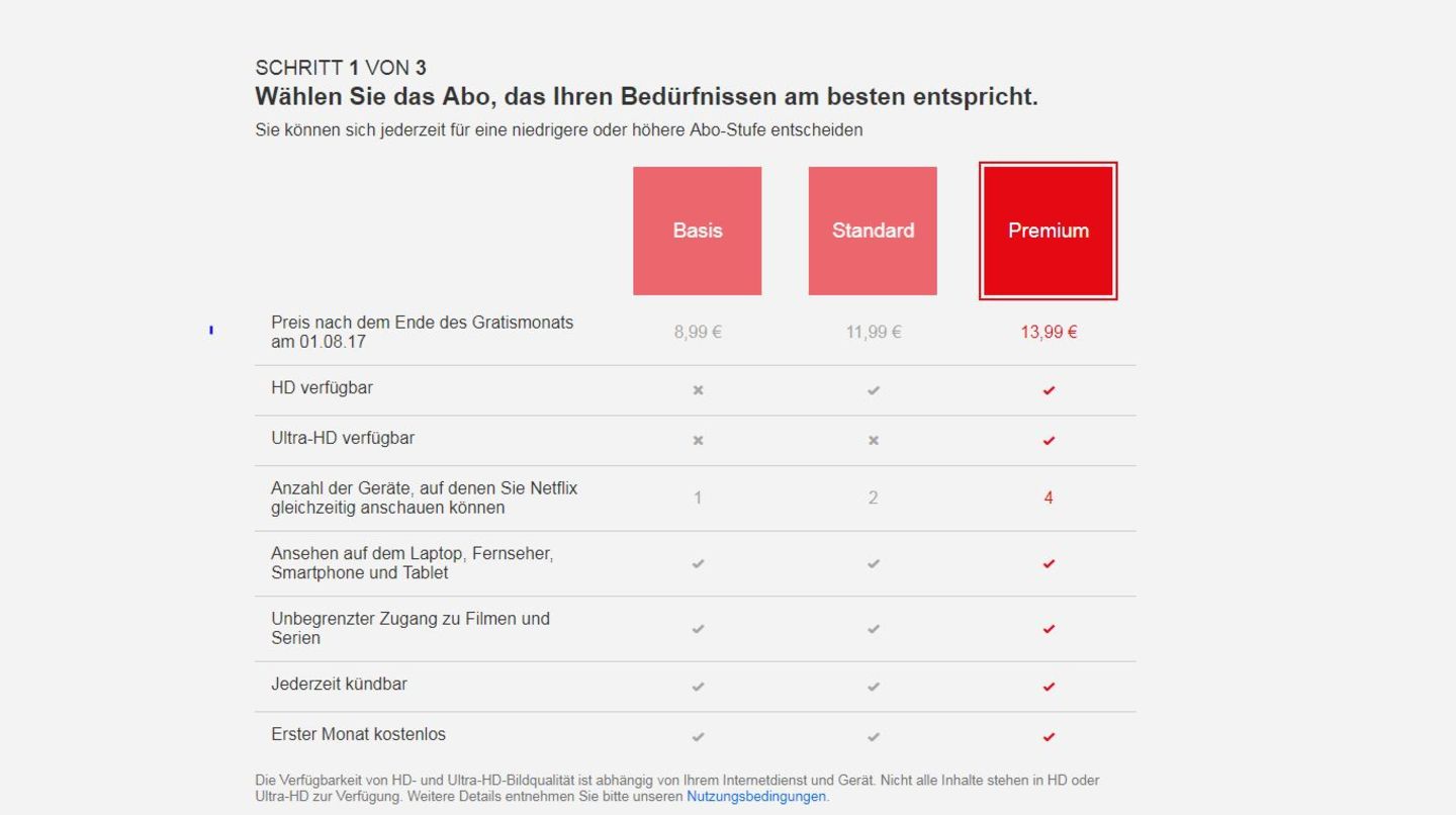 Die neuen Preise auf der Netflix-Seite