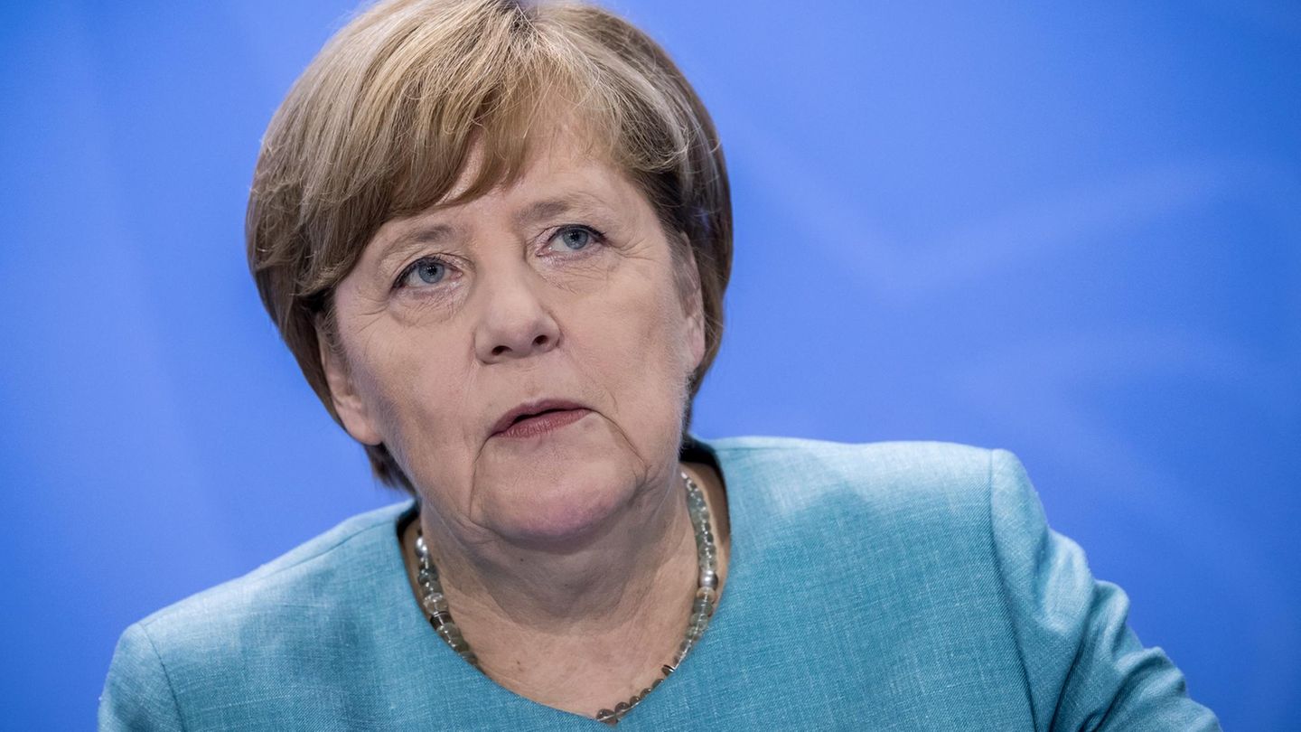 Bundeskanzlerin Angela Merkel während einer Pressekonferenz in Berlin