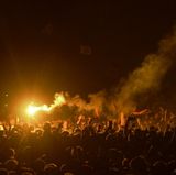 Justice auf der Orange-Bühne des Roskilde-Festivals
