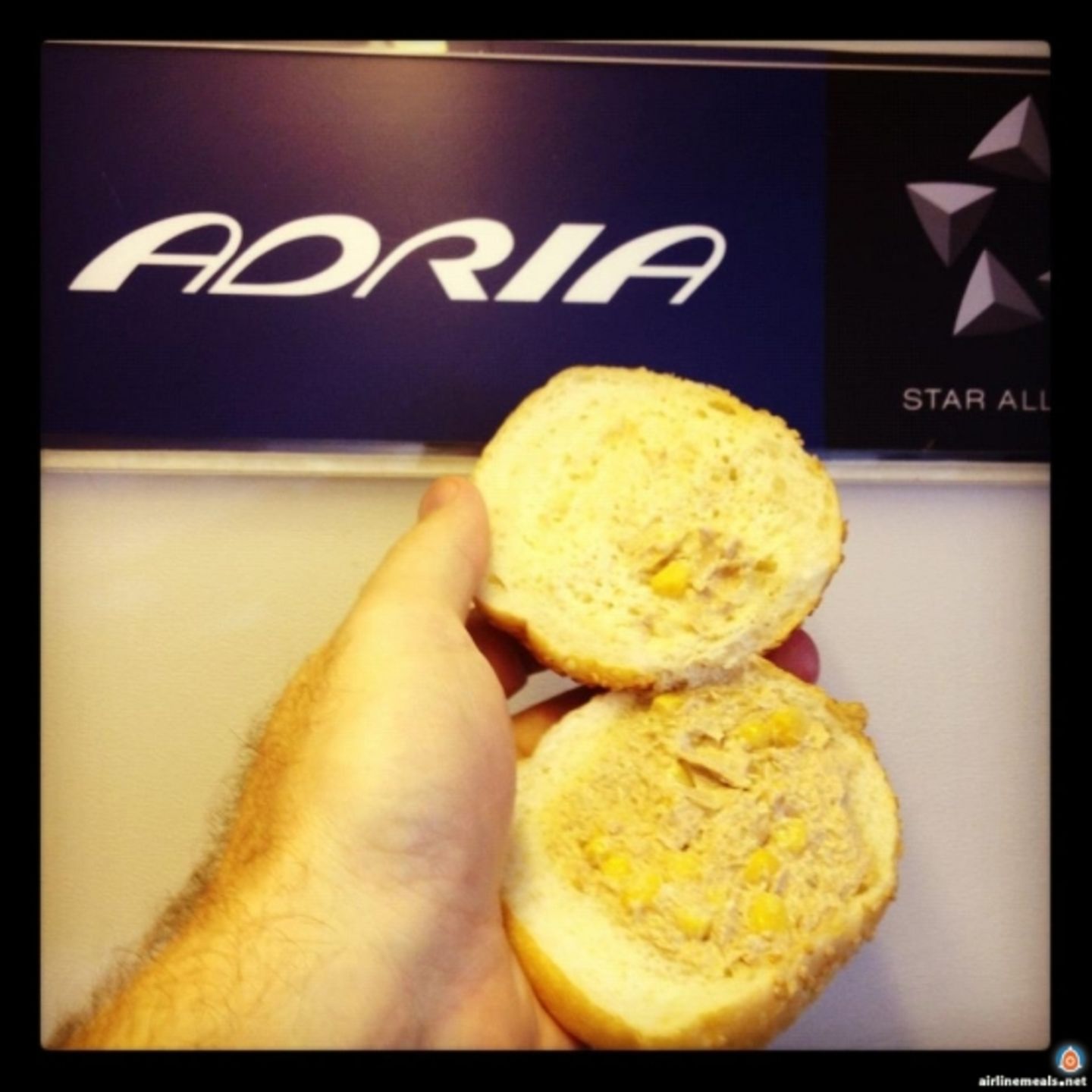 Auf dem Flug von Slowenien nach Albanien servierte die Airline Adria Thunfisch-Brötchen. Eigentlich ist der mediterrane Raum ja für seine gute Küche bekannt. Hierzu hat der Passagier nur ein Wort übrig: "Abscheulich"
