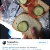 Was für ein Sandwich! Die Twitter-Userin wünscht sich sogar das Rezept von Delta-Airlines. Alles natürlich ironisch gemeint. Das Gurken-Tomaten-Brot, das auf dem Flug von Dubai nach New York serviert wurde, ist einfach nur schlimm.