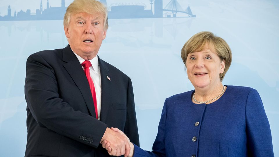 Donald Trump und Angela Merkel beim Treffen im "Atlantic"-Hotel in Hamburg Donald Trump und Angela Merkel beim Treffen im "Atlantic"-Hotel in Hamburg