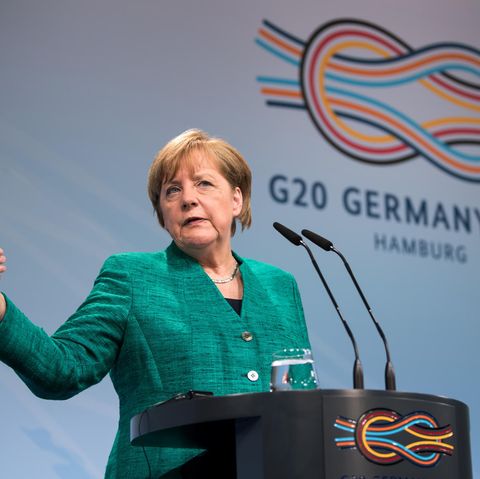 Bundeskanzlerin Angela Merkel bei ihrer Abschlussrede zum G20-Gipfel in Hamburg