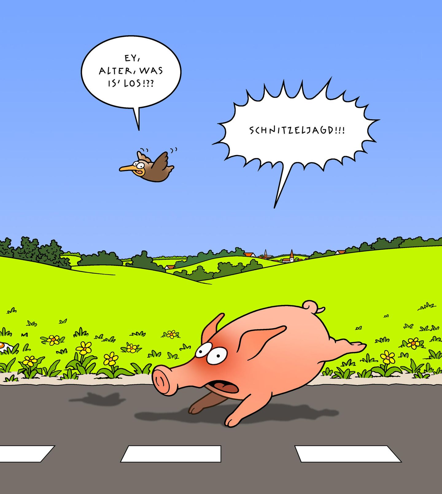 Cartoon zum Tag des Notrufs: Wo bleibt Feuerwehrmann Horst?
