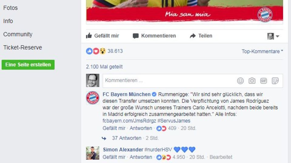 Bundesliga: Bei James-Transfer: HSV-Fan trollt die Bayern auf Facebook Bundesliga: Bei James-Transfer: HSV-Fan trollt die Bayern auf Facebook