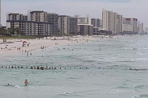 An einem Strand in Florida bilden Menschen eine Kette, um Ertrinkende zu retten