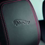 In den Kopfstützen ist die Raubkatze zu sehen