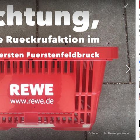 Mit einer "Rückrufaktion" bittet der Rewe Fürstenfeldbruck auf Facebook um seine Einkaufskörbchen.