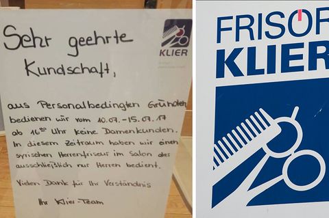 Der Aushang an einer Filiale des Friseurs "Klier" in Zwickau löste rechte Hetze aus