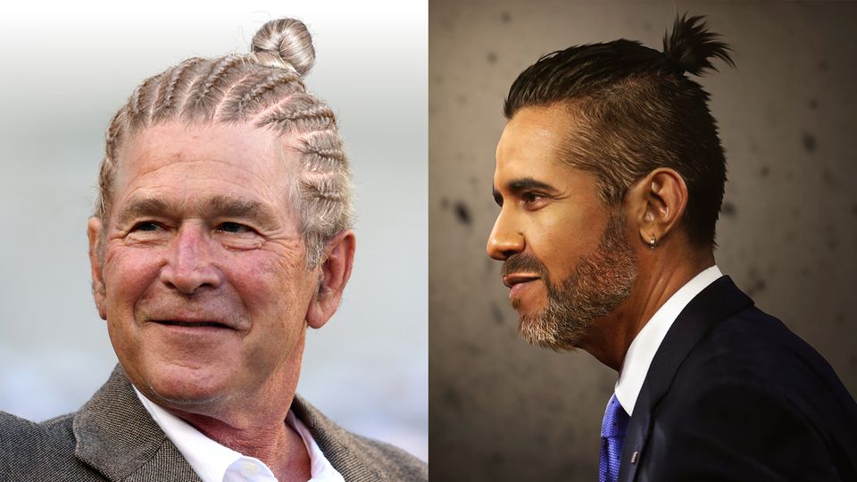 Obama und Bush mit Haarknoten