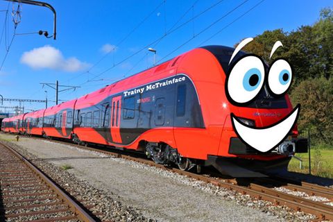 Die Presseabteilung von MTR Express hat dieses Foto zum Abstimmungsergebnis von "Trainy McTrainface" herausgegeben
