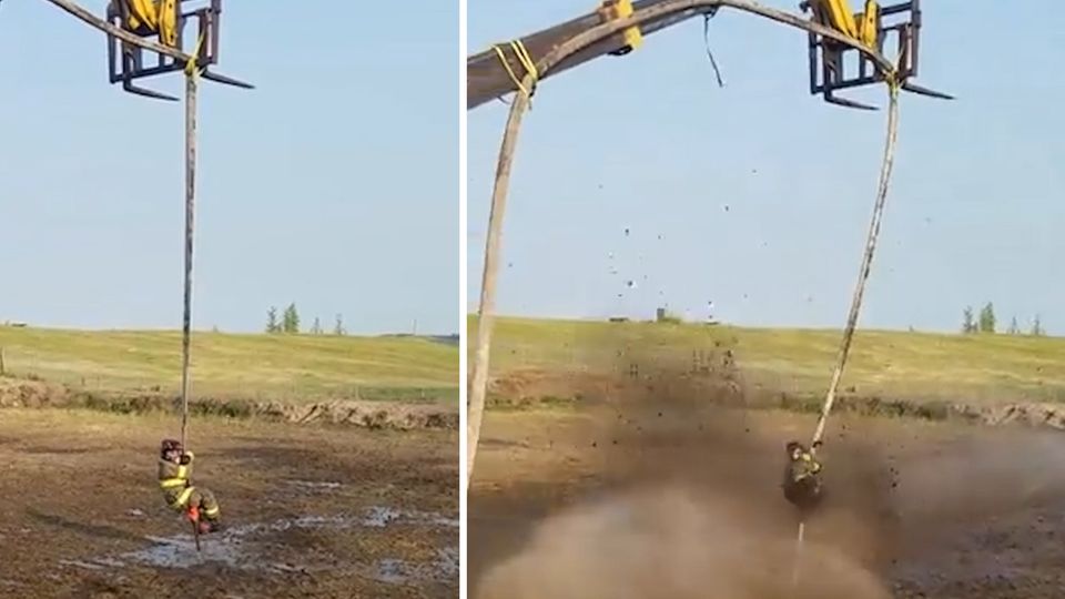 Kurioser Ritt: Wasserschlauch-Rodeo: Wenn Feuerwehrmänner zu viel Zeit haben