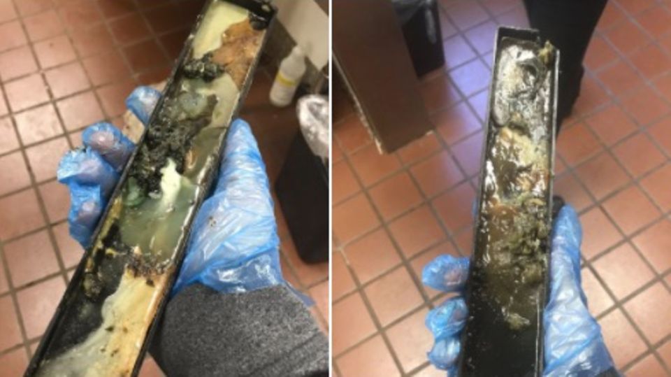 Ein verdrecktes Metallteil, das zu einer Eismaschine eines McDonald's gehören soll