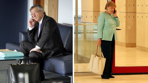 Kanzlerin Angela Merkel rief an und EU-Kommissionspräsident Jean-Claude Juncker ging nicht ran (Archivbilder)